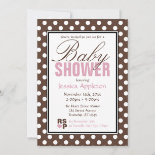 Invitación Baby Shower de Chevron Rosa de Punto Polka Marrón