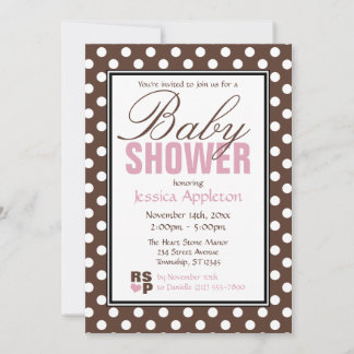Invitación Baby Shower de Chevron Rosa de Punto Polka Marrón