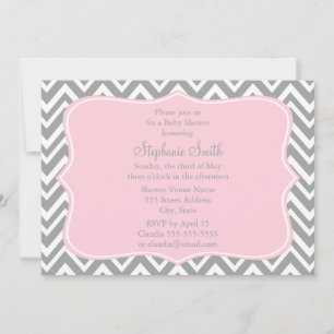 Invitación Baby Shower de Chevron rosa gris, blanco y pastel
