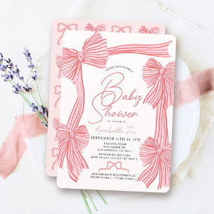 Invitación Baby Shower de Chica de cinta rosada de Coquette