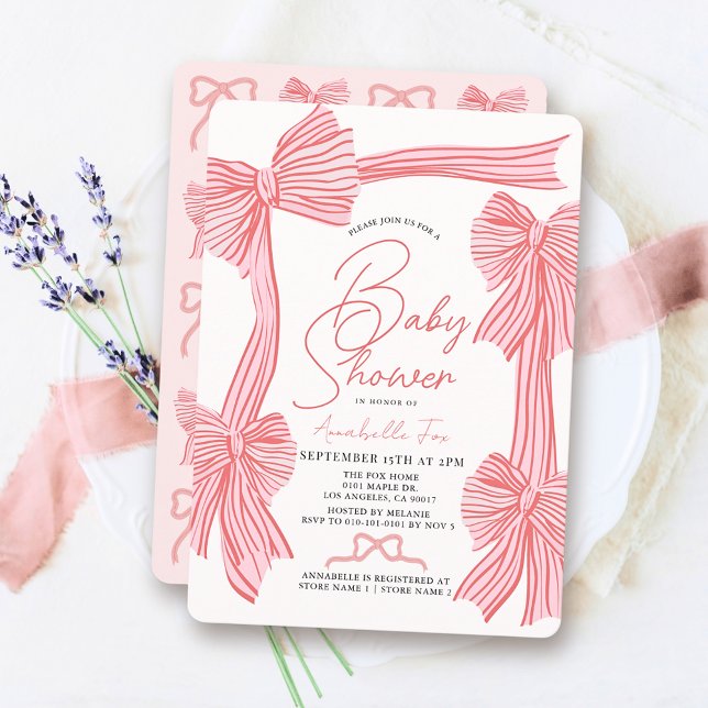 Invitación Baby Shower de Chica de cinta rosada de Coquette (Subido por el creador)