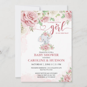 Invitación Baby Shower de Chica de elefantes rosados de Rubor