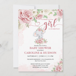 Invitación Baby Shower de Chica de elefantes rosados de Rubor