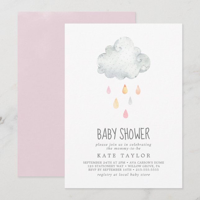 Invitación Baby Shower de Chica de nube de lluvia (Anverso / Reverso)