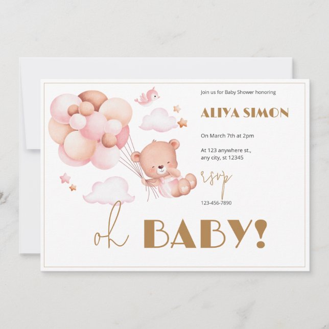 Invitación Baby Shower de Chica dorado y rosa (Anverso)