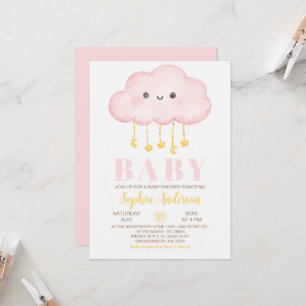 Invitación Baby Shower de Chica en nube rosa