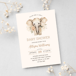 Invitación Baby Shower de Chica floral acuático de elefante c