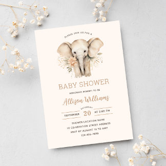 Invitación Baby Shower de Chica floral acuático de elefante c