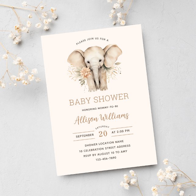 Invitación Baby Shower de Chica floral acuático de elefante c (Subido por el creador)