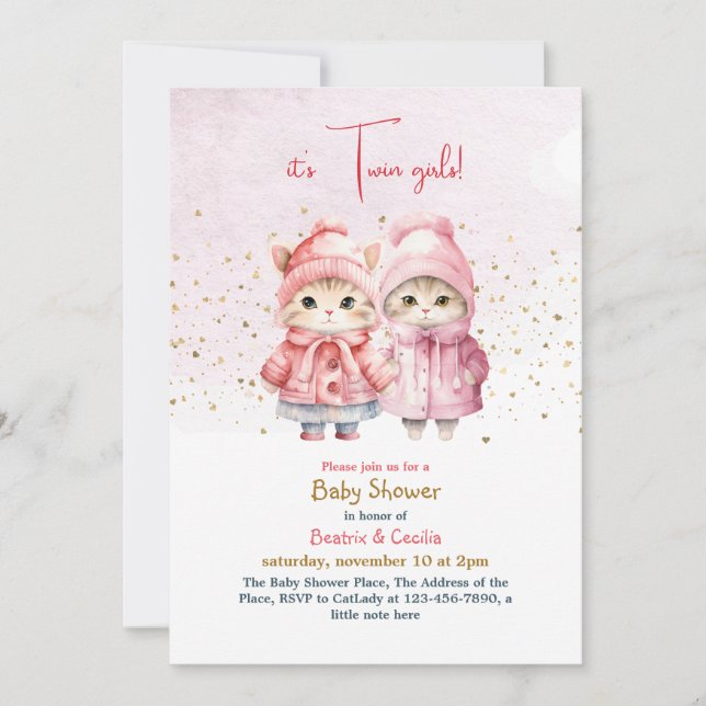 Invitación Baby Shower de Chica gemelo (Anverso)