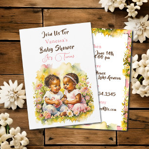 Invitación Baby Shower de Chica gemelo afroamericano