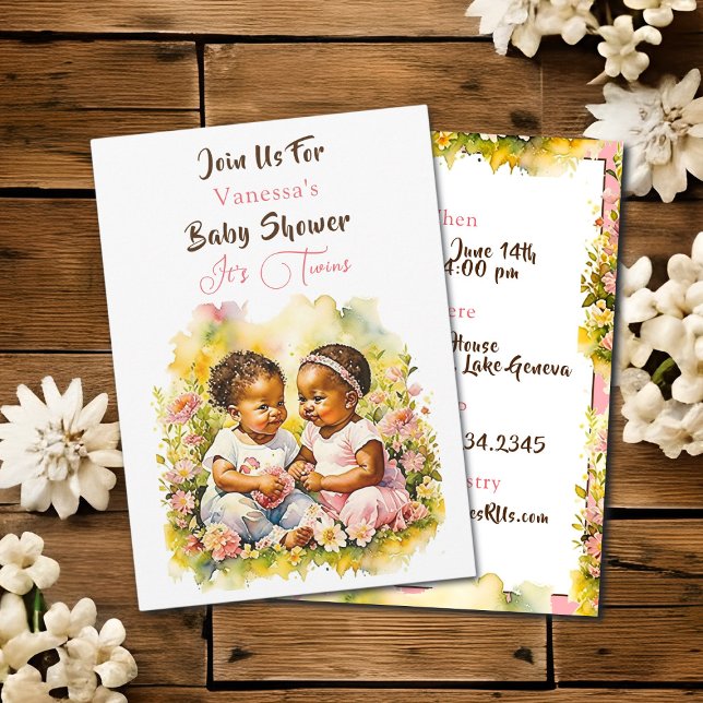 Invitación Baby Shower de Chica gemelo afroamericano (Subido por el creador)