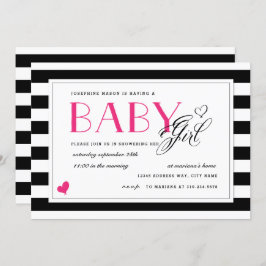 Invitación Baby Shower de Chica rosado caliente de banda blan