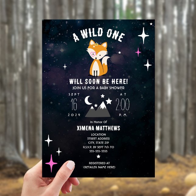 Invitación Baby Shower de Chica rosado de Fox Wild One (Subido por el creador)