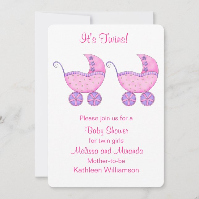 Invitación Baby Shower de Chicas gemelos de transporte buggy  (Anverso)