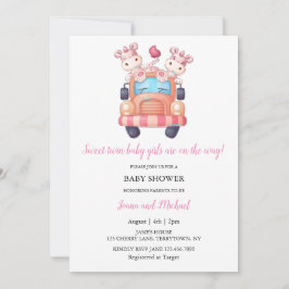 Invitación Baby Shower de Chicas gemelos de Unicornio rosa