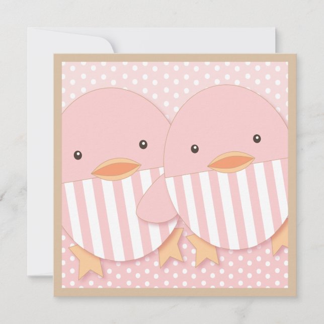 Invitación Baby Shower de Chicas gemelos rosados (Anverso)