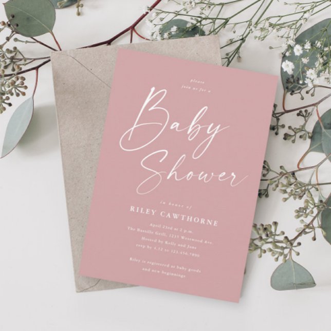 Invitación Baby Shower de Chicas rosados con guión moderno (Subido por el creador)