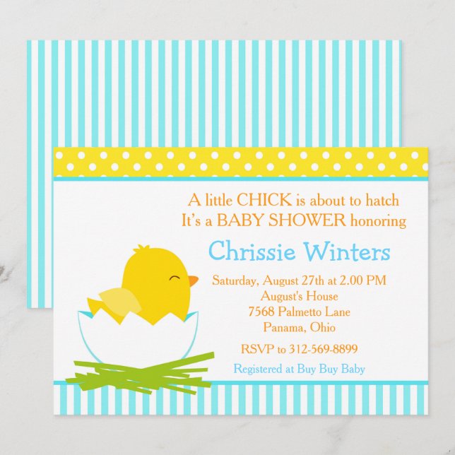 Invitación Baby Shower de Chick Chick Blue and Yellow Boy (Anverso / Reverso)