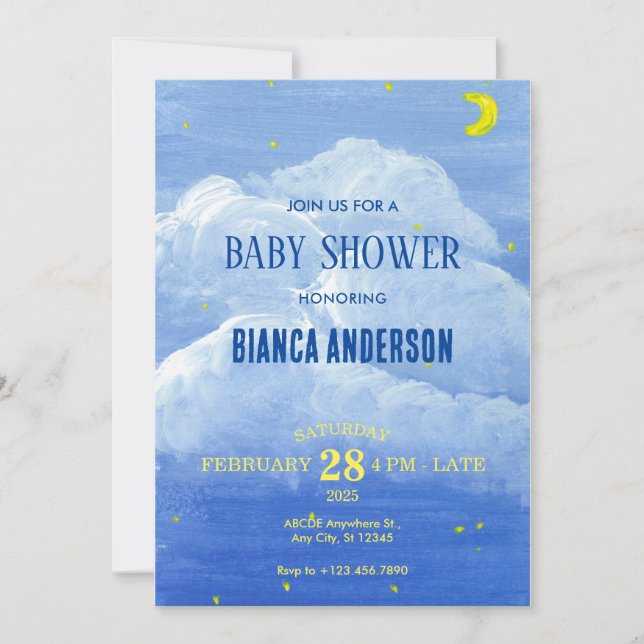 Invitación Baby Shower de cielo azul (Anverso)
