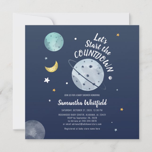 Invitación Baby Shower de Ciencias del espacio ultraterrestre (Anverso)