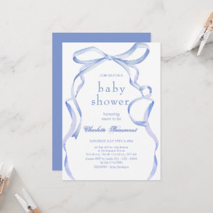 Invitación Baby Shower de cinta azul de color de agua