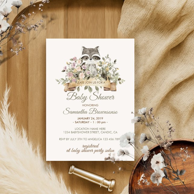 Invitación Baby Shower de cinta de opciones botánicas Cute Ra (Subido por el creador)