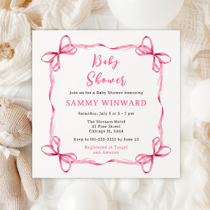 Invitación Baby Shower de cinta de opciones rosadas