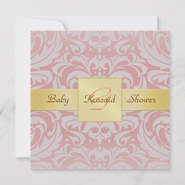 Invitación Baby Shower de cinta dorada de Damasco  (Anverso)