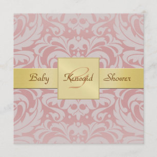 Invitación Baby Shower de cinta dorada de Damasco 