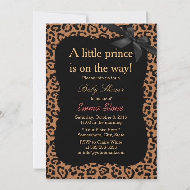 Invitación Baby Shower de cinta negra de impresión de leopard (Anverso)