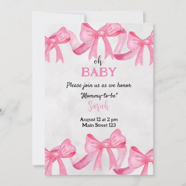 Invitación Baby Shower de cinta rosa (Anverso)