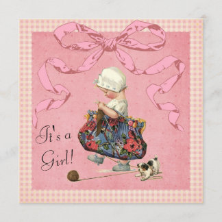 Invitación Baby Shower de cinta rosa Chica de moda de época
