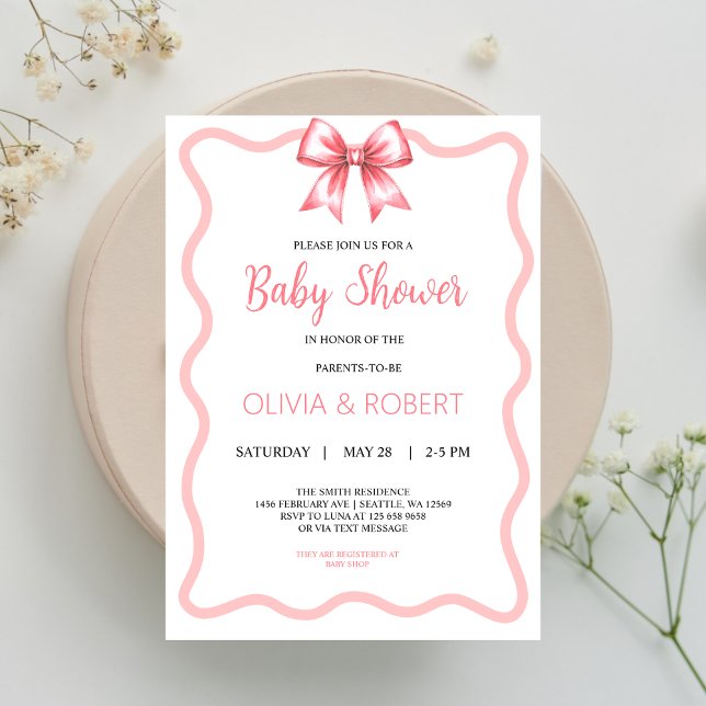 Invitación Baby Shower de cinta rosa para Chica (Subido por el creador)
