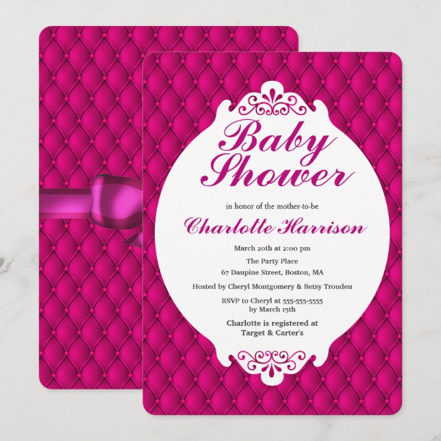 Invitación Baby Shower de cinta rosada y princesa Girly (Anverso / Reverso)