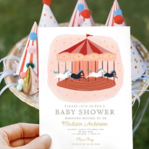 Invitación Baby Shower de circo de carnaval rosado
