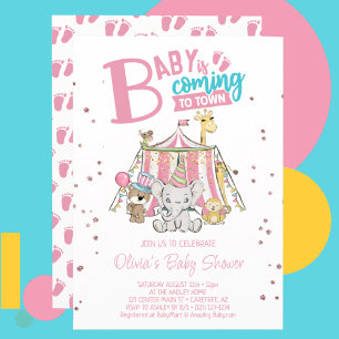 Invitación Baby Shower de circo de carnaval rosado