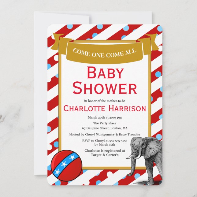 Invitación Baby Shower de circo moderno (Anverso)