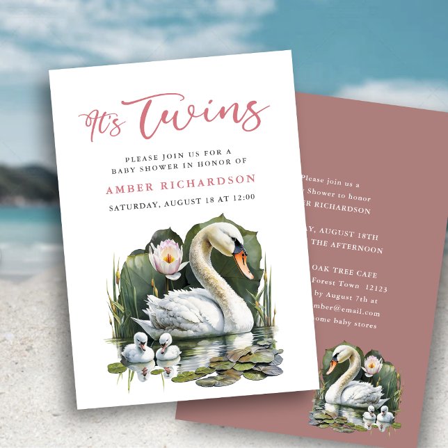 Invitación Baby Shower de Cisne de Guión Rosado (Subido por el creador)