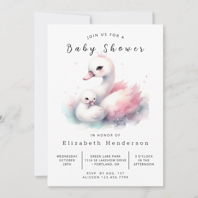 Invitación Baby Shower de cisne digital bohemio (Anverso)