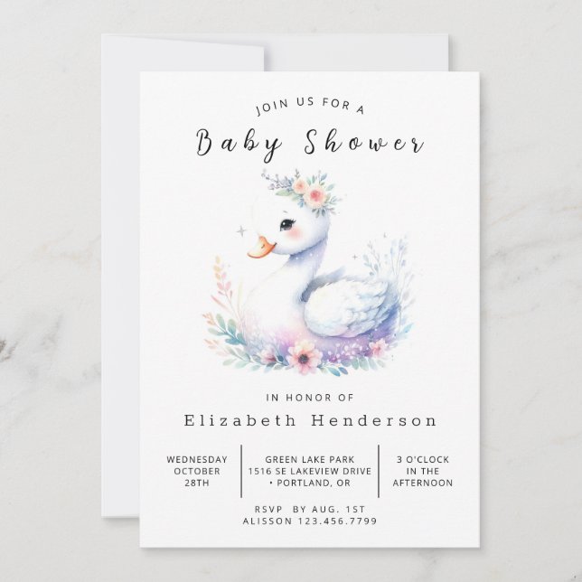 Invitación Baby Shower de cisne digital encantado (Anverso)