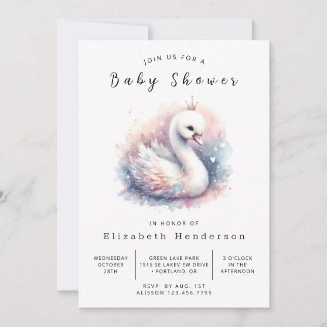 Invitación Baby Shower de cisne digital encantado (Anverso)