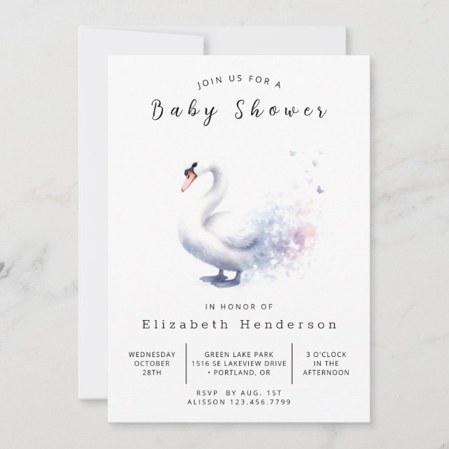 Invitación Baby Shower de cisne digital moderno (Anverso)