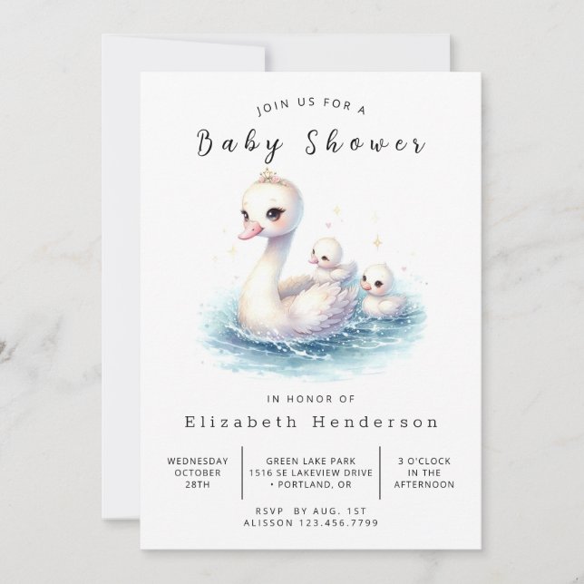 Invitación Baby Shower de cisne digital neutral de género (Anverso)