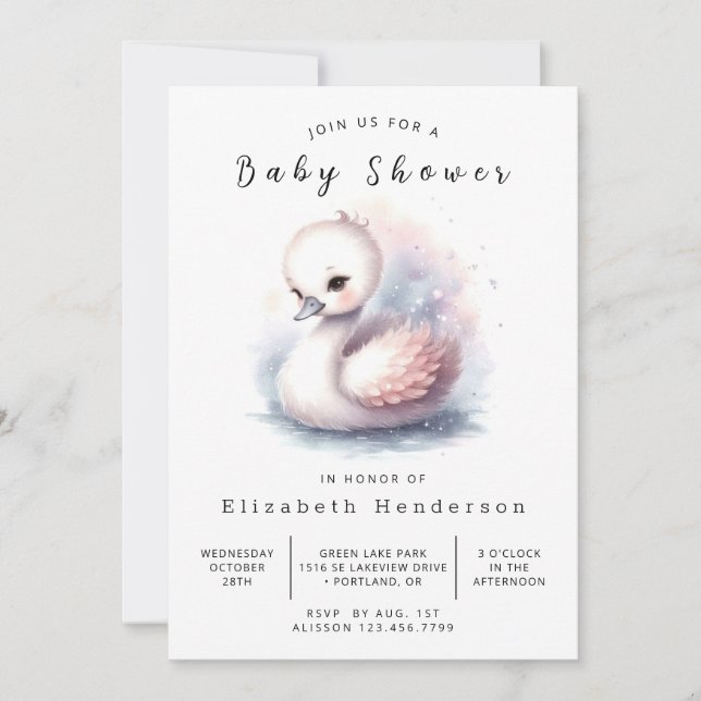 Invitación Baby Shower de cisne digital ruso (Anverso)
