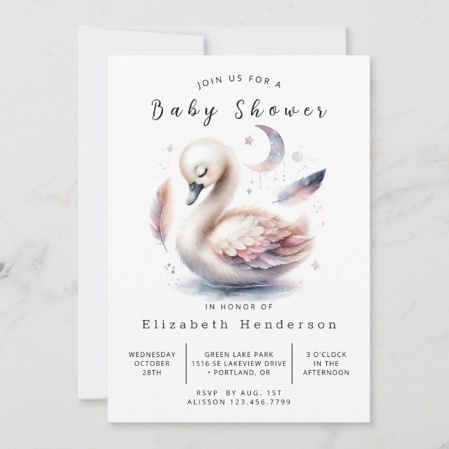 Invitación Baby Shower de cisne digital simple (Anverso)
