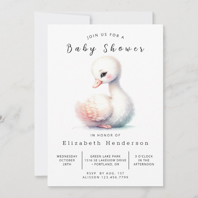 Invitación Baby Shower de cisne en línea encantado (Anverso)