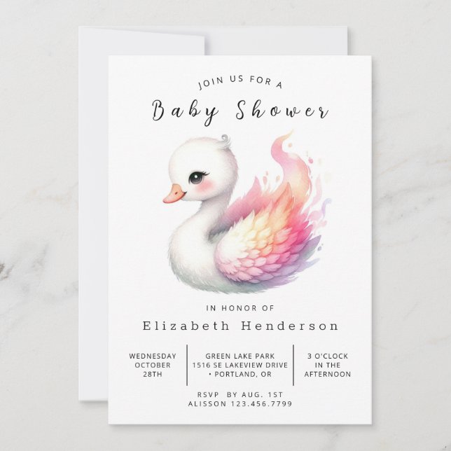 Invitación Baby Shower de cisne en línea neutral en cuanto a  (Anverso)