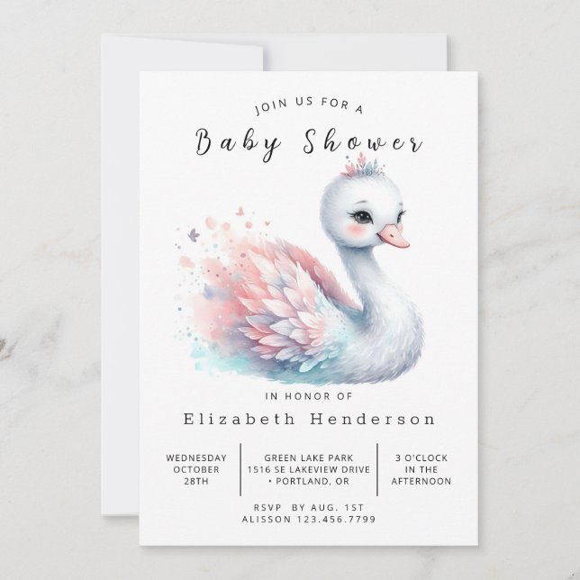 Invitación Baby Shower de cisne grabable para pastas (Anverso)