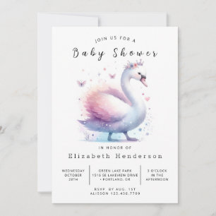 Invitación Baby Shower de cisne impreso en bohemio